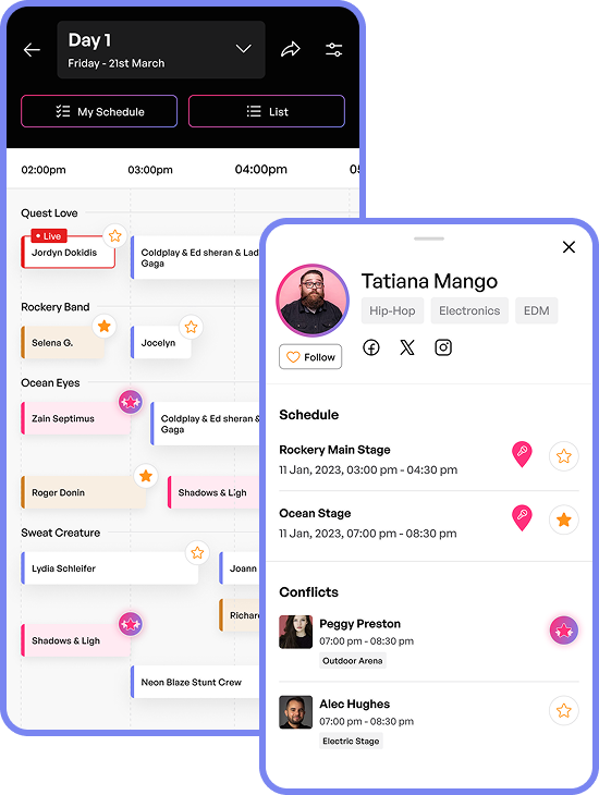 Frontstage app schedule features
