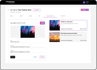 Real-time push notification dashboard for festival announcements and updates